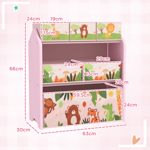 AIYAPLAY Kids Toy Storage Unit with 6 Storage Boxes for Playroom, Pink - InStock