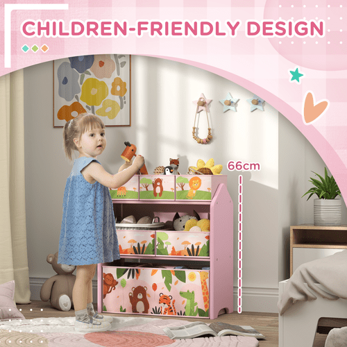 AIYAPLAY Kids Toy Storage Unit with 6 Storage Boxes for Playroom, Pink - InStock
