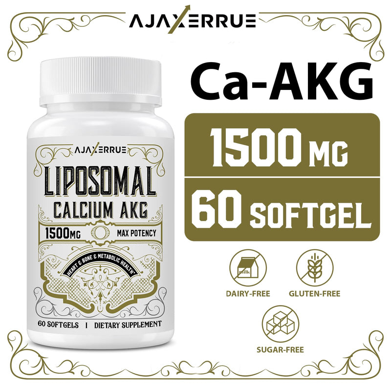AJAXERRUE Liposomal Calcium AKG 1500 MG – Enhanced Absorption, Longevity & Energy Support, 240 Softgels