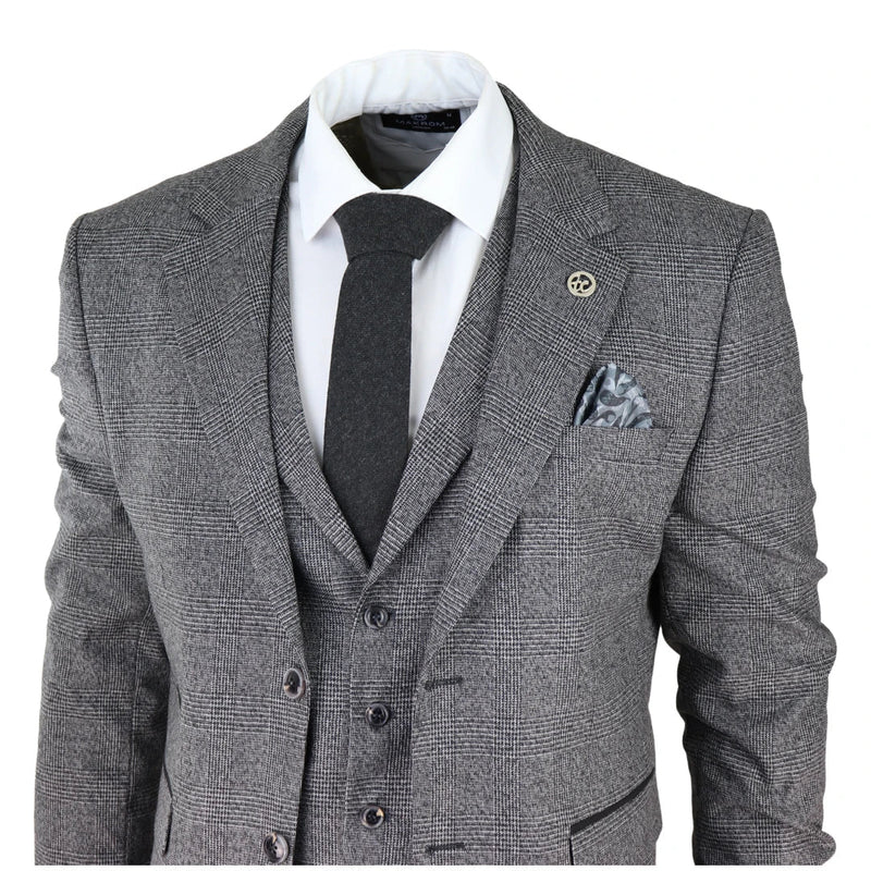 AK-10 - Men's Classic 3 Piece Suit Prince Of Wales Check Wedding