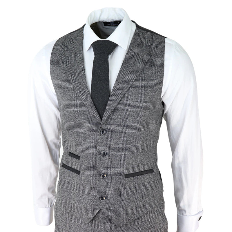 AK-10 - Men's Classic 3 Piece Suit Prince Of Wales Check Wedding