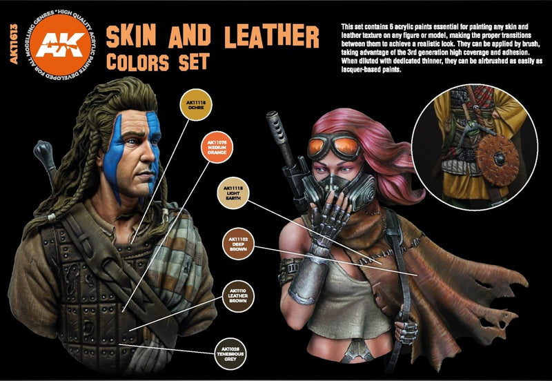 AK Interactive 3rd Gen Acrylic Skin & Leather Colors Set AK11613