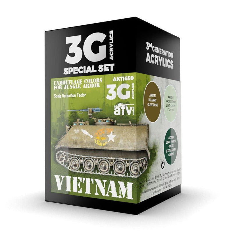 AK Interactive 3rd Gen AFV Paint Set - Vietnam Camouflage Colors for Jungle Colors AK11659