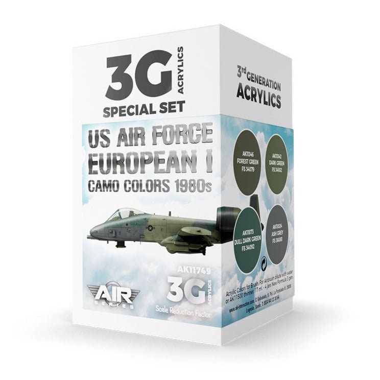 AK Interactive 3rd Gen Aircraft Paint Set - US Air Force European Camo Colors 1980s Set