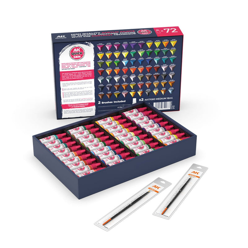 AK Interactive Quick Gen Paint Set - 72 Colors & 2 Brushes