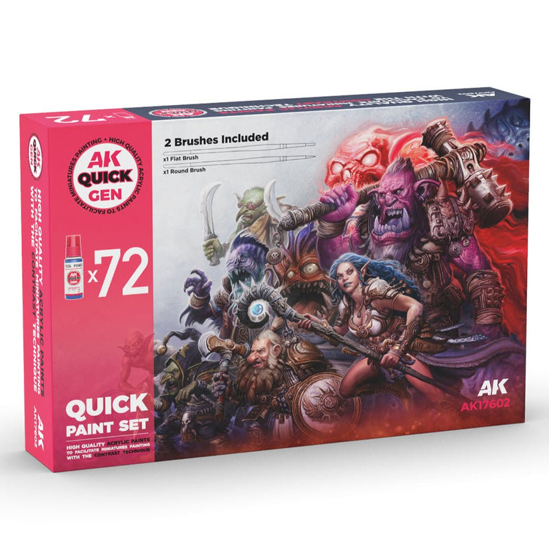 AK Interactive Quick Gen Paint Set - 72 Colors & 2 Brushes
