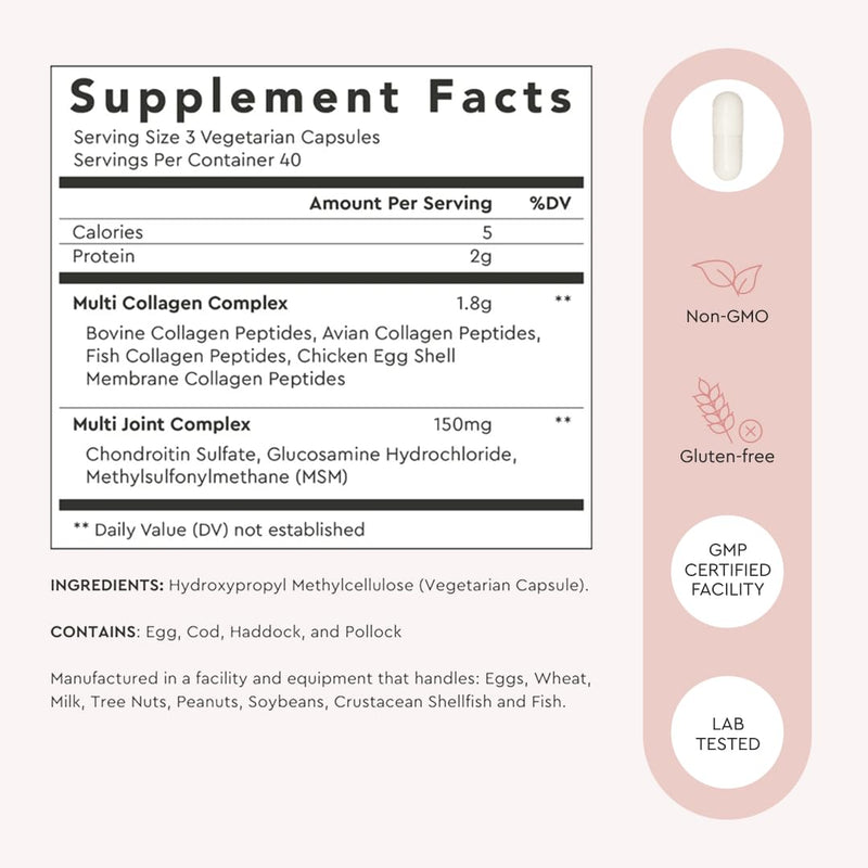 Alaya Naturals Hydrolyzed Multi Collagen Capsules – 120 Count | Grass-Fed, Marine & Chicken Sources