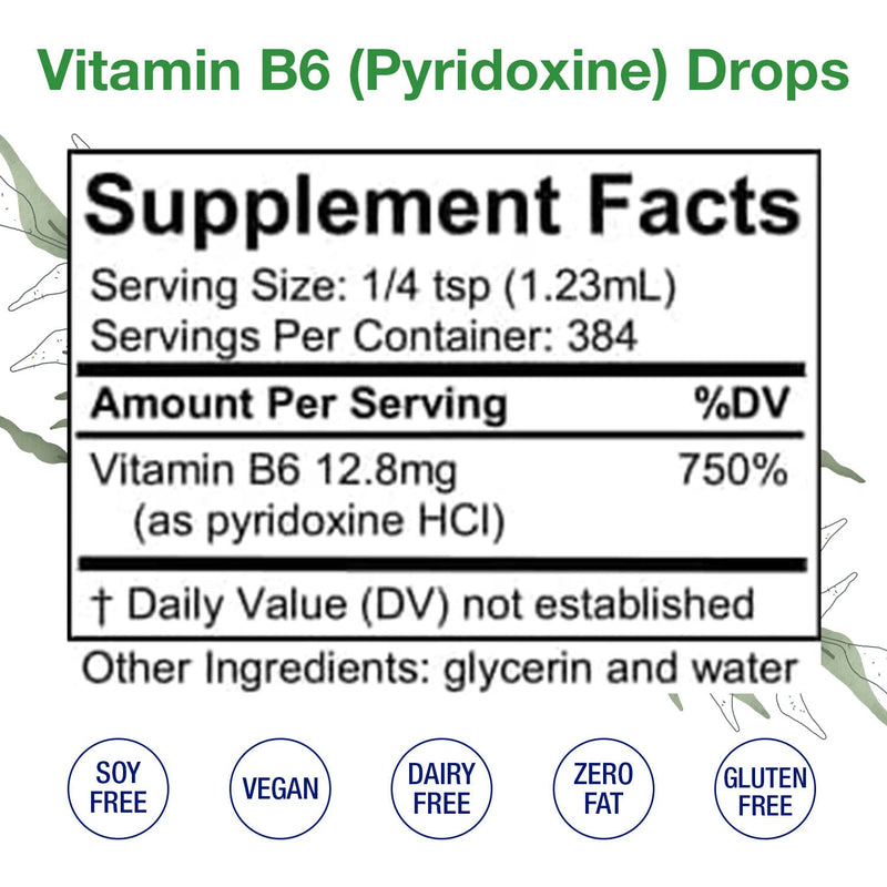 Vitamin B6 Drops (Pyridoxine) – Liquid B Vitamin for Brain & Immune Support (Alcohol-Free, 16 oz)