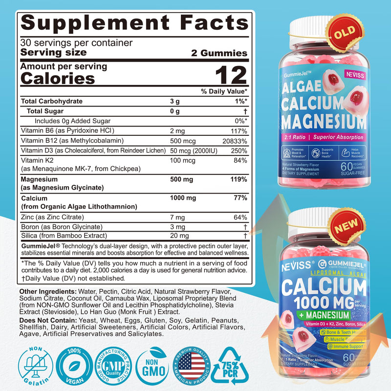 Liposomal Calcium 1000mg Gummies with D3 and K2 - Sugar-Free, Vegan