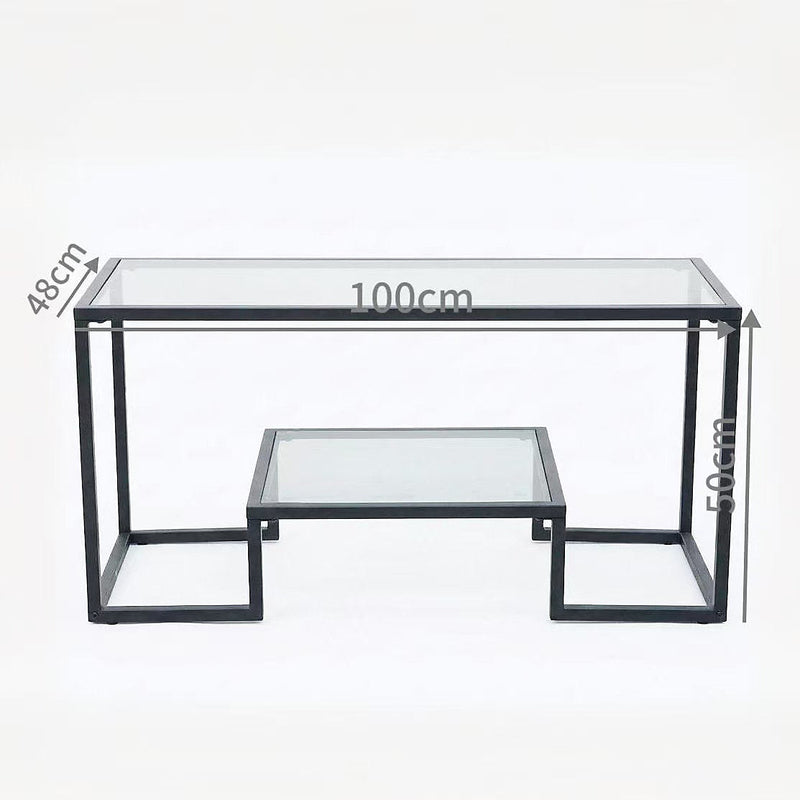 Alivio 2-Tier Storage Coffee Table with Metal Frame Design for Home & Office (Glass)