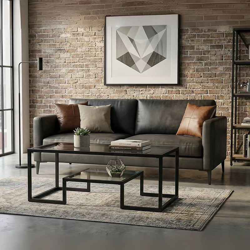 Alivio 2-Tier Storage Coffee Table with Metal Frame Design for Home & Office (Glass)