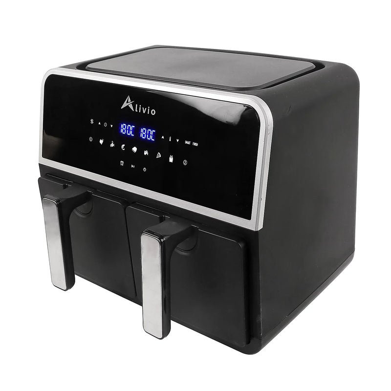 Alivio 9L Double Basket Digital Air Fryer 1500W - Smart Air Fryer with Timer (Black)