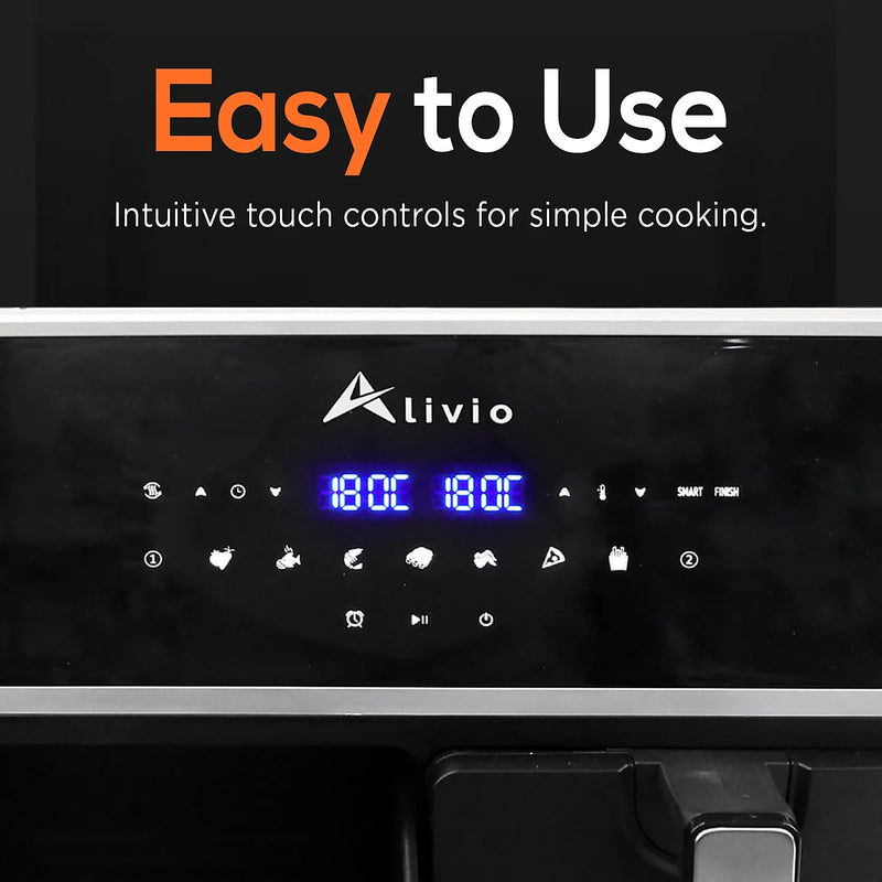 Alivio 9L Double Basket Digital Air Fryer 1500W - Smart Air Fryer with Timer (Black)