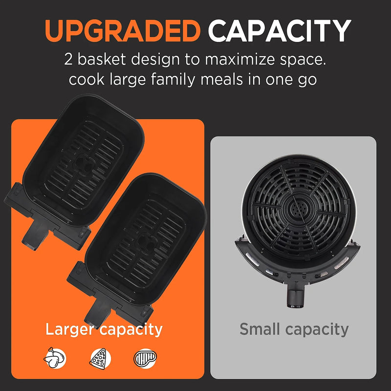 Alivio 9L Double Basket Digital Air Fryer 1500W - Smart Air Fryer with Timer (Black)