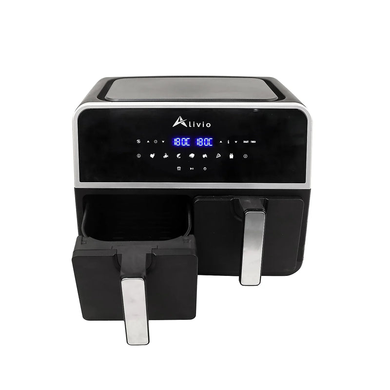 Alivio 9L Double Basket Digital Air Fryer 1500W - Smart Air Fryer with Timer (Black)