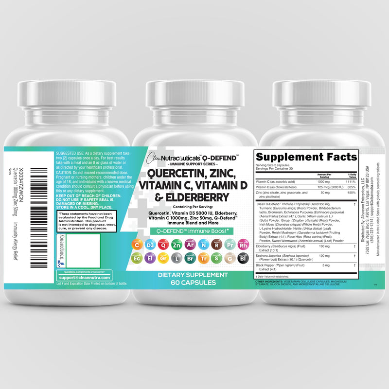 Clean Nutraceuticals Quercetin Zinc Vitamin C Vitamin D Bromelain Elderberry – Lung Immune Support for Adults