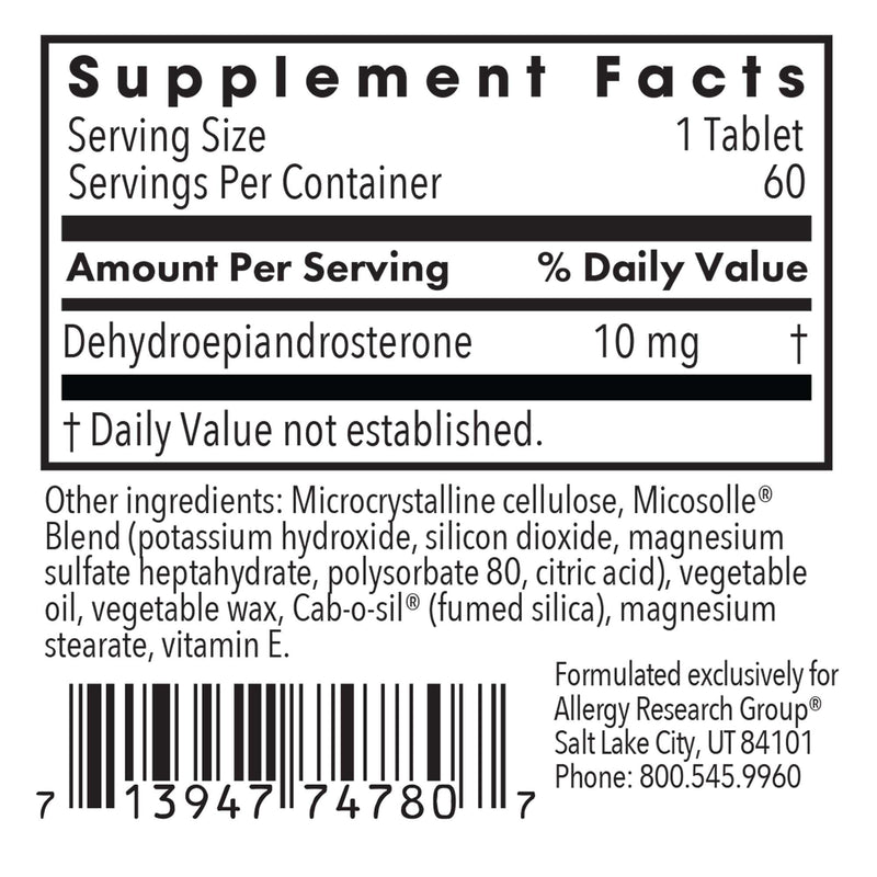 Allergy Research Group DHEA 10mg Micronized – Metabolism Support, Soy-Free, Vegan, Scored Tablets – 60 Count