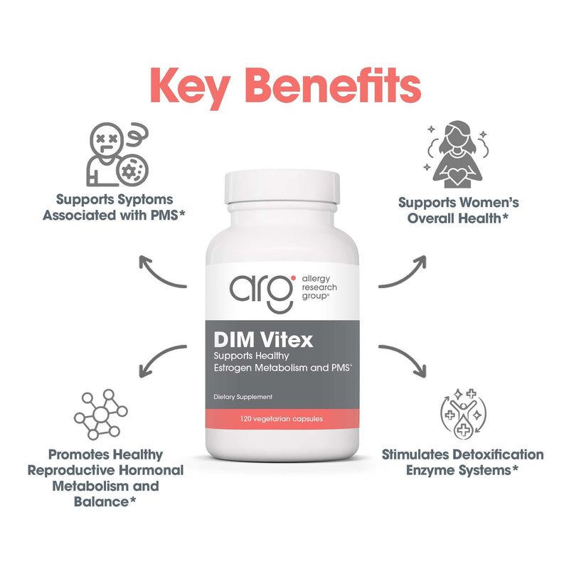 Allergy Research Group DIM Vitex Supplement – Hormone Balance & PMS Support, Soy-Free Vegetarian Capsules (120 Count)