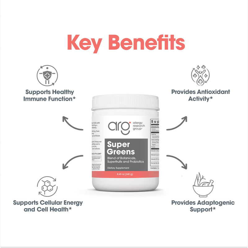 Allergy Research Group Super Greens – 8.45 oz Superfood Powder with Spirulina, Chlorella, Oat Grass & DE111 Probiotic