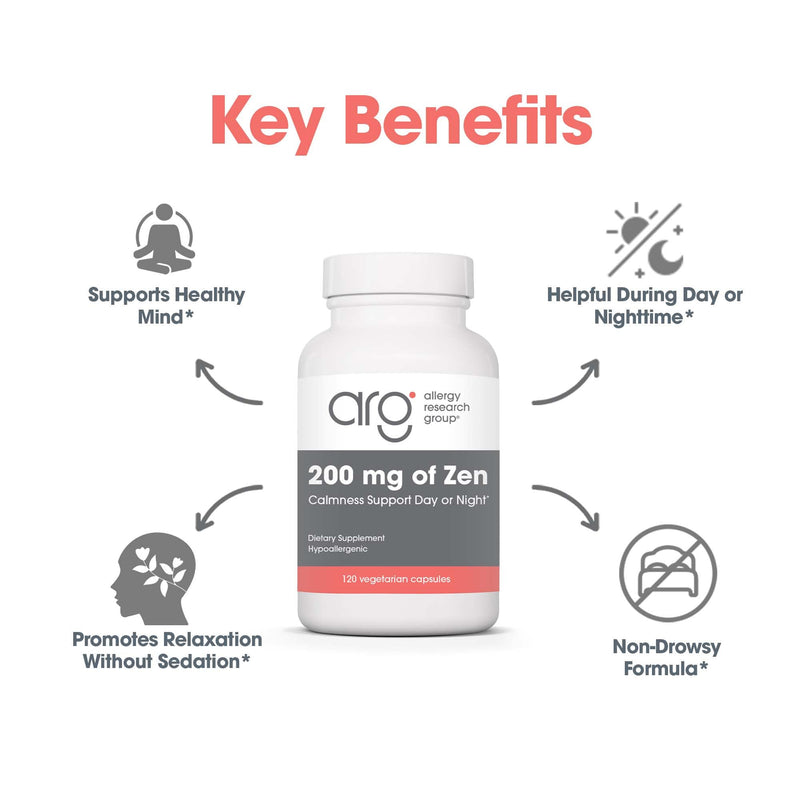 Allergy Research Group Zen: GABA + L-Theanine 200 mg for Calm & Sleep | 120 Veg Capsules
