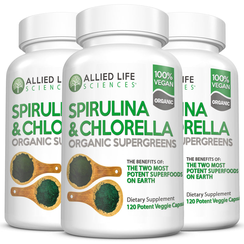Allied Life Spirulina & Chlorella – Organic Green Superfood (120 Capsules)