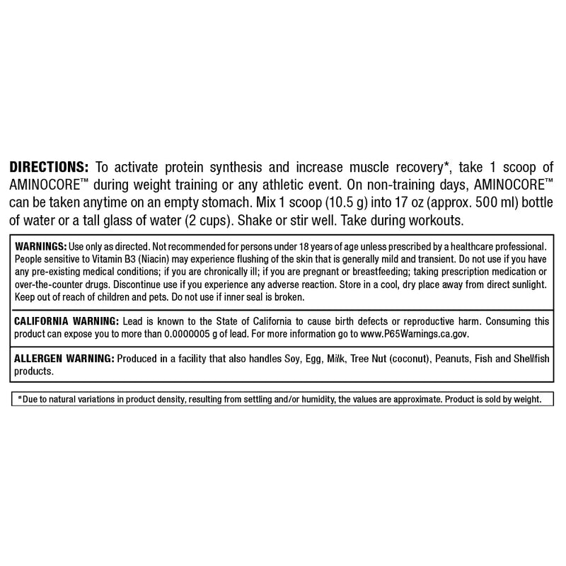 ALLMAX AminoCORE BCAA Blue Raspberry Powder – 945 g, 90 Servings, 8.18 g BCAAs per Serving, Sugar Free, Instantized + B Vitamins