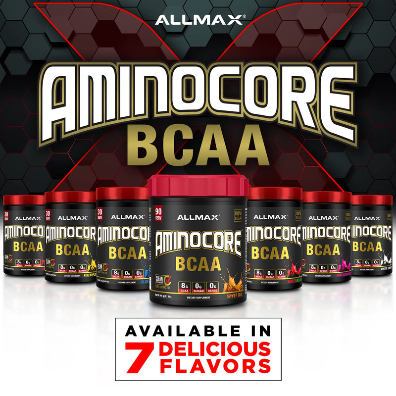 ALLMAX AminoCORE BCAA Blue Raspberry Powder – 945 g, 90 Servings, 8.18 g BCAAs per Serving, Sugar Free, Instantized + B Vitamins