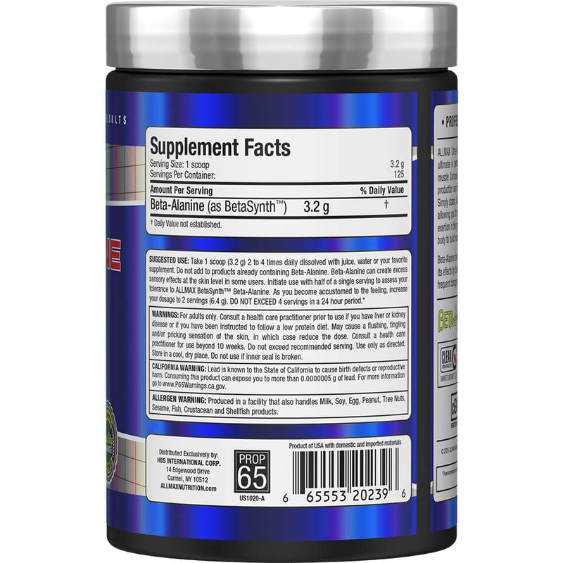 ALLMAX Nutrition Beta-Alanine Powder – Performance Enhancer for Strength & Endurance, 400g (14.11 oz)
