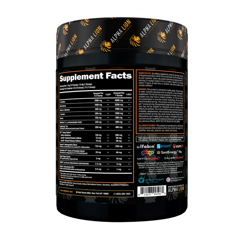 ALPHA LION Superhuman Burn – 2-in-1 Metabolism Booster Pre Workout & Thermogenic Fat Burner for Men – Sour Gummy Bear, 21 Servings