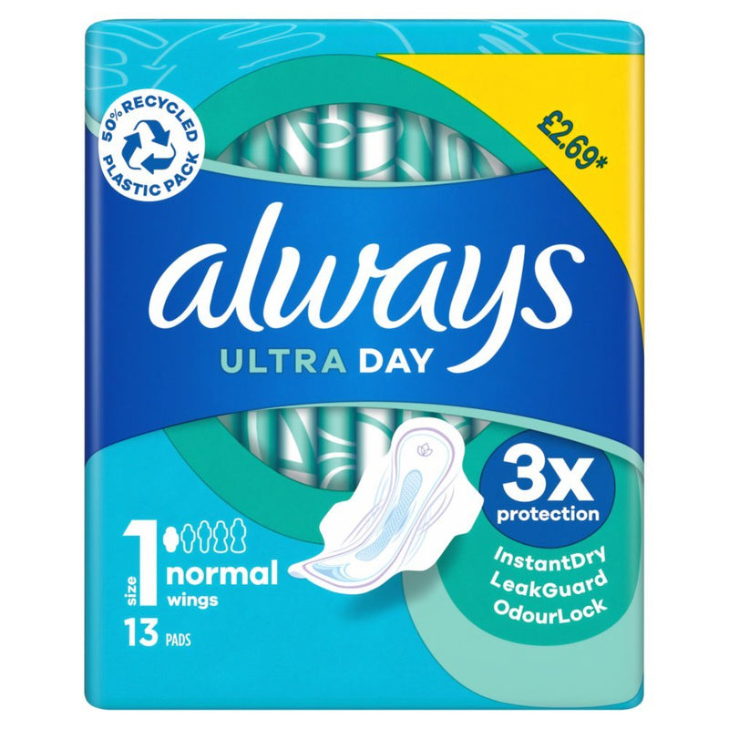 Always Ultra Pads Normal  Wings (Size 1) 52 Dry Towels (13 x 4 Packs)