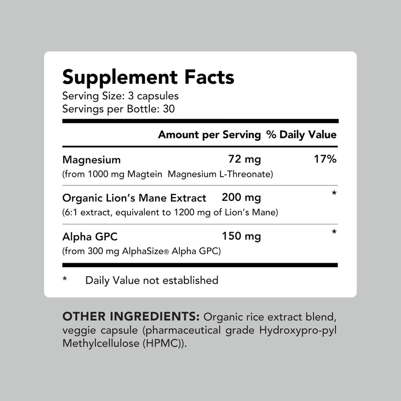 AMANDEAN Brain Supplement | Nootropic for Memory, Focus & Clarity | Magtein, Lion's Mane, Alpha GPC | 90 Veggie Capsules