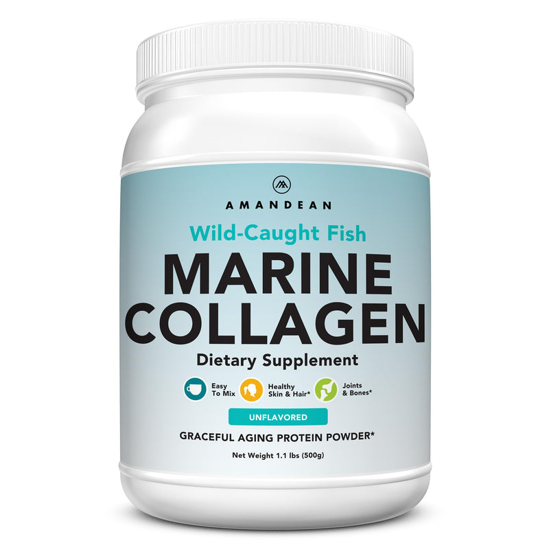 AMANDEAN Marine Collagen Peptides Powder – Double Hydrolyzed, Wild-Caught Whitefish, Type 1 & 3, 50 Servings