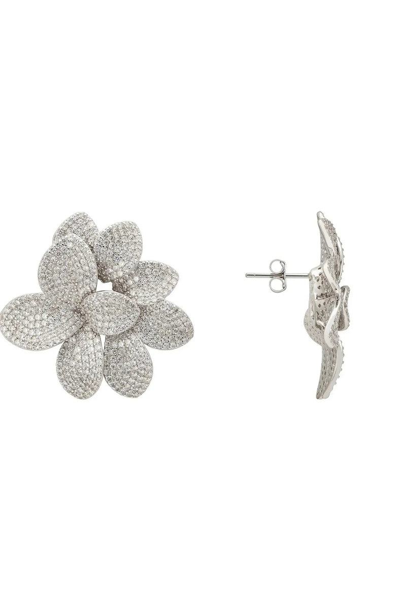 Amaryllis Flower Large Stud Earrings Silver