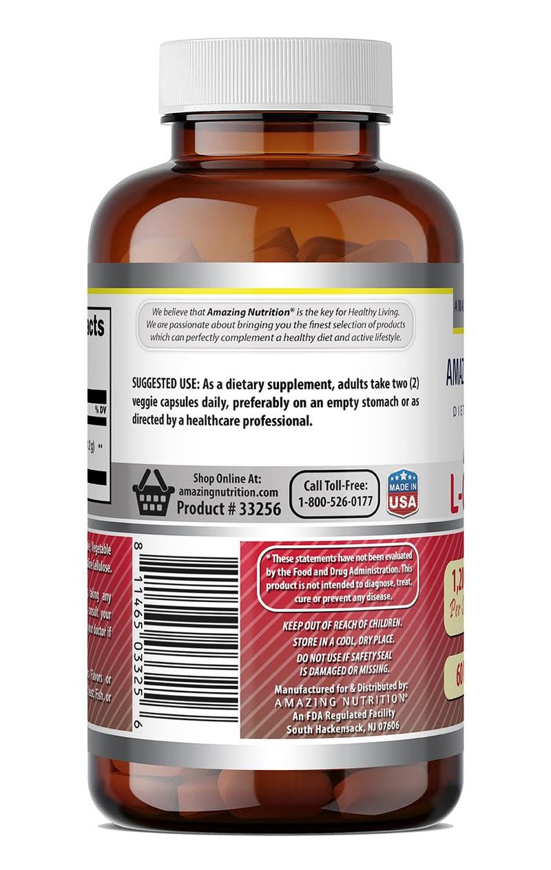 Amazing Formulas Acetyl L-Carnitine 1200 Mg – Veggie Capsules, Non-GMO, Gluten-Free, Made in USA (1 Pack | 60 Count)