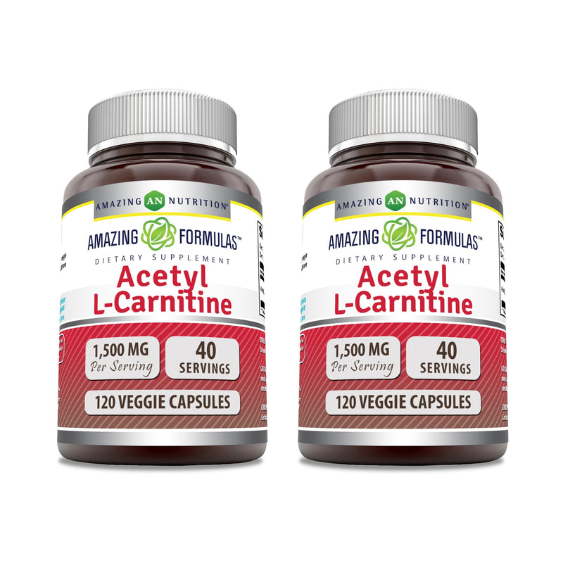 Amazing Formulas Acetyl L-Carnitine HCl 1500 mg Veggie Capsules – Non-GMO, Gluten Free, Made in USA | Vegetarian | Pack of 2 (120 Count)