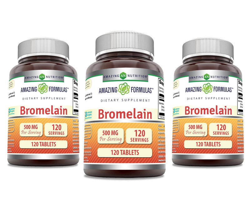 Amazing Formulas Bromelain 500 mg | 120 Count Pack of 3 | Non-GMO, Gluten-Free | Made in USA