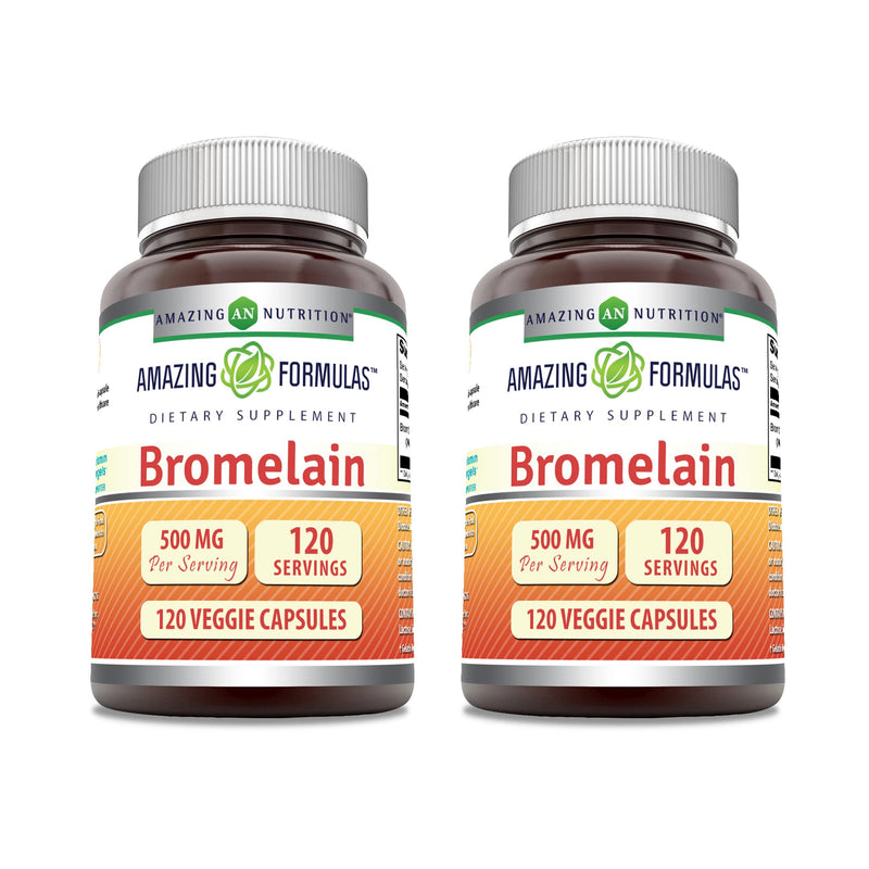 Amazing Formulas Bromelain Supplement - 500 mg, 2400 GDU, 120 Veggie Capsules (2 Pack)