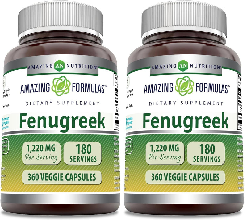 Amazing Formulas Fenugreek Seed Supplement | 610 Mg | 360 Veggie Capsules | Non-GMO | Gluten Free | Made in USA (Pack of 2)