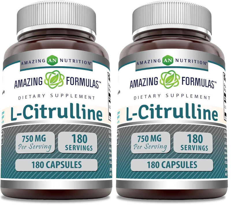 Amazing Formulas L-Citrulline Supplement | 750 Mg Per Serving | 180 Capsules | Non-GMO | Gluten-Free | Made in USA (Pack of 2)