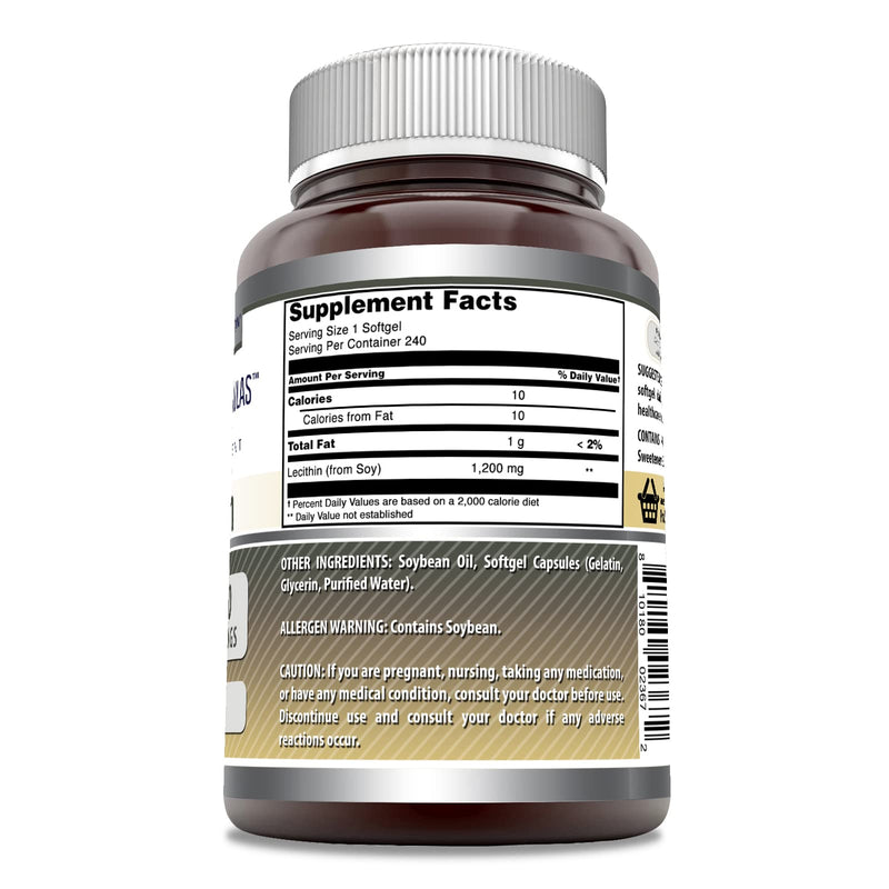Amazing Formulas Lecithin 1200 mg Softgels – Non-GMO, Gluten-Free, USA Made