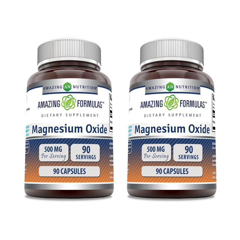 Amazing Formulas Magnesium Oxide 500 mg Capsules Supplement | Non-GMO | Gluten Free | Made in USA (90 Count | 2 Pack)