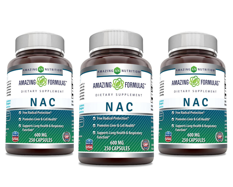 Amazing Formulas NAC 600 mg | N-Acetyl Cysteine Supplement | Non-GMO & Gluten Free | Made in USA (3 Pack, 250 Count)