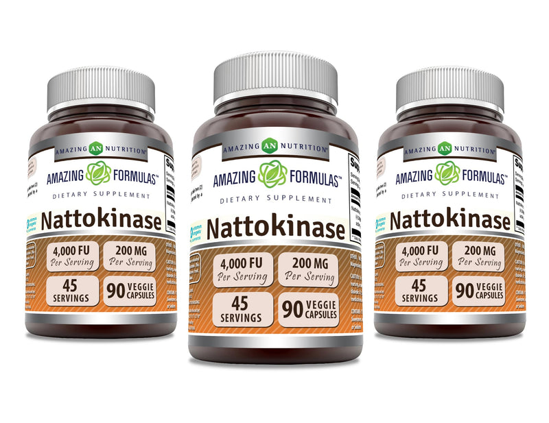 Amazing Formulas Nattokinase 100 mg Veggie Capsules | 2000 FU Enzyme Activity | Non-GMO, Gluten Free | Made in USA | 90 Count (3 Pack)