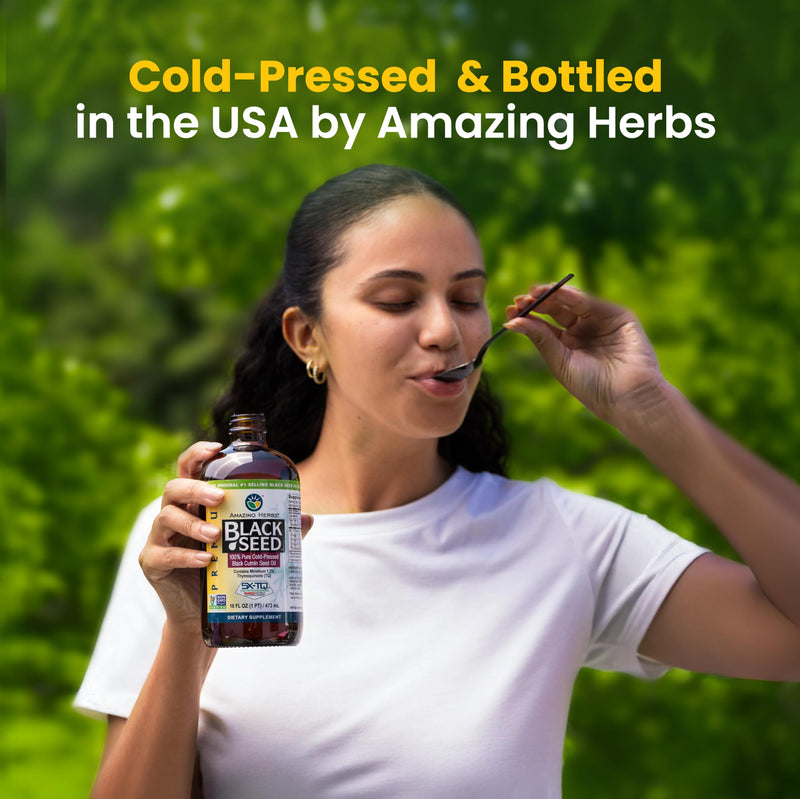 Amazing Herbs Premium Black Seed Oil – Cold-Pressed Nigella Sativa for Digestive Health, Immune Support, Brain Function, and Joint Mobility | 16 Fl Oz