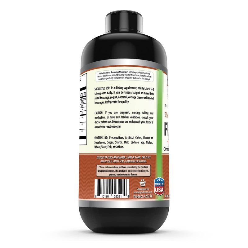 Amazing Omega Flaxseed Oil Supplement | Omega 3, Lignans & Fiber | 16 Oz | Non-GMO | Gluten Free | Made in USA (Pack of 2)