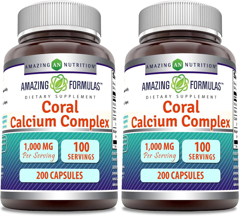 Amazing Formulas Coral Calcium Complex 1000 mg - 200 Capsules | Non-GMO, Gluten-Free, Made in USA (Pack of 2)