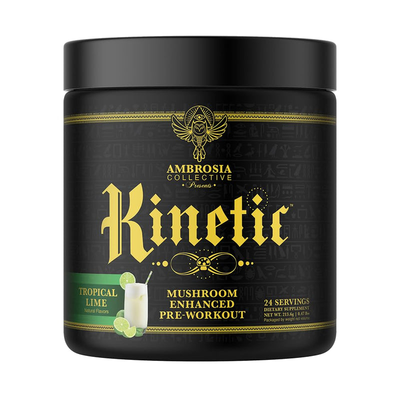 Ambrosia Kinetic - Organic Pre Workout Powder | Tropical Lime | Mushroom-Enhanced Nootropic Formula | 24 Servings