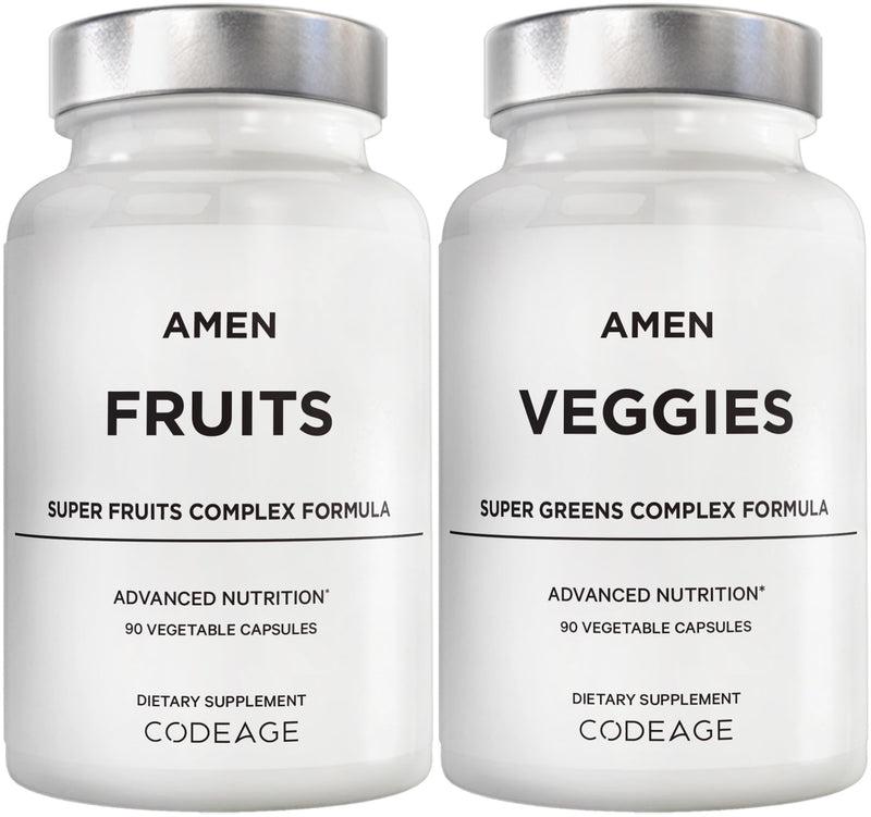Amen Fruits + Veggies Vitamins Bundle | Raw Whole Food Multivitamin Capsules – Greens, Reds & Berries, Vegan, Non-GMO, 180 ct
