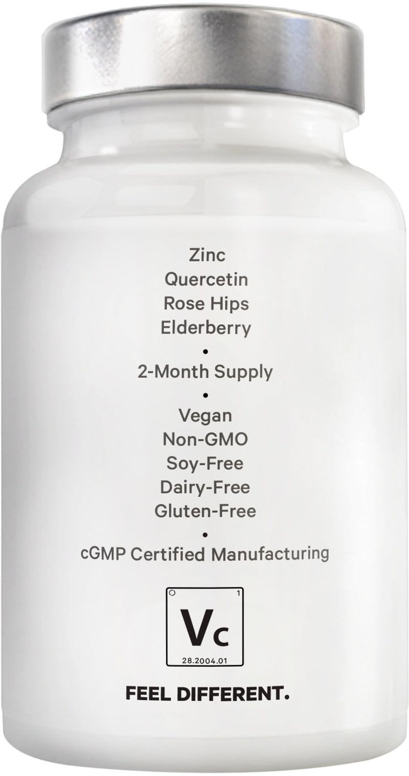 Amen Vitamin C+ with Zinc, Bioflavonoids, Quercetin, Rose Hips & Elderberry – Vegan, Non-GMO – 2 Months Supply (120 Capsules)