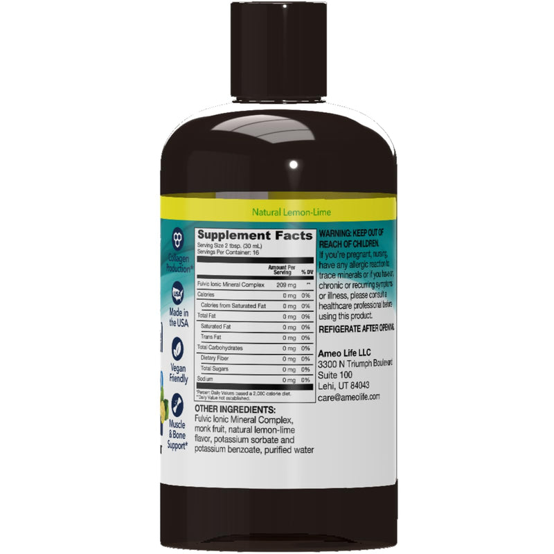 Ameo Life Fulvic Acid & Mineral Complex – Cellular Support, Detox, Skin Health | Vegan, Gluten-Free, Non-GMO | Made in USA | 16 OZ